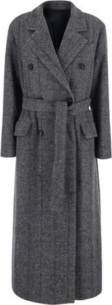 Brunello Cucinelli Gekkooste Dubbele Jas - Dames - Mantel - Grijs - M - Katoen - Jassen