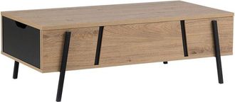 Beliani Mesa De Centro De Aglomerado De Madera Clara Patas De Metal Negras Con Almacenaje Blackpool