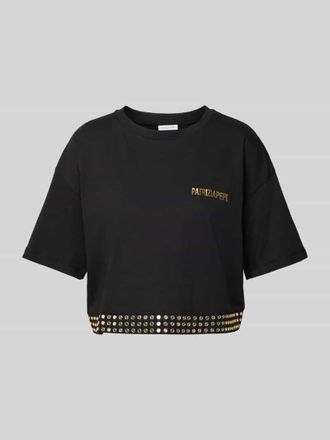 Patrizia Pepe Patrizia Pepe Cropped T-Shirt mit Label-Print und Nieten in Black, Gr&ouml;&szlig;e L