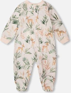 Deux par Deux Organic Cotton Jersey Animal One-Piece Pyjama in Peach Deer Print at Nordstrom, Size 24M