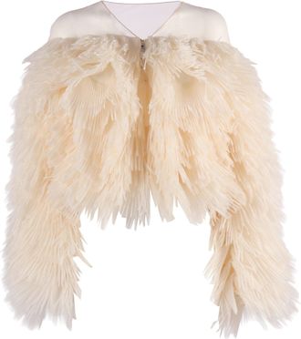 Elisabetta Franchi Textured Cropped Feather Design Jacket