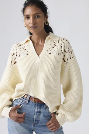 Levi's Bianca Crochet Polo Sweater - Mujer - L - Crema / Tofu Cotton