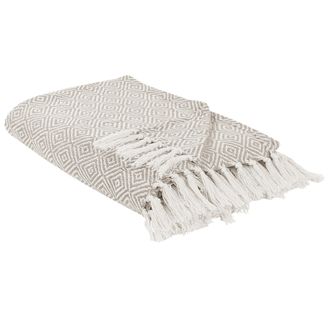 Beliani Beliani - Colcha De Algod&oacute;n Con Flecos Sala De Estar Dormitorio Textil Gris Pardo 200 X 220 Cm Toutli