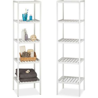 Relaxdays 2x Scaffale da Bagno, Bamb&ugrave;, Ripiani Portaoggetti, Mobiletto Salvaspazio, 139,5x34,5x33 cm, Mobile Cucina, Bianco