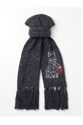 Loewe Fringed Embroidered Knitted Scarf