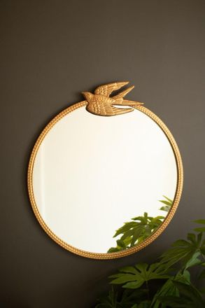Kalalou Antique Gold Metal Framed Mirror With Bird