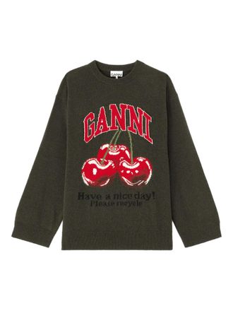 Ganni cherry graphic sweater - women - Fabric - S - Green