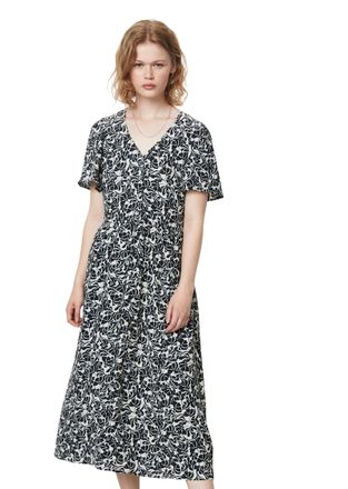 Marc O'Polo Denim Midikleid MARC OPOLO DENIM, Damen, Gr. XS, N-Gr, bunt (schwarz multi), Obermaterial: 100% Viskose, regular fit ca. Mitte Wade, V-Ausschnitt, Kleider M