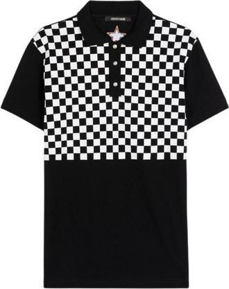 Roberto Cavalli Checkerboard Cotton Polo Shirt, Size XX-Large