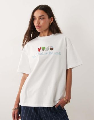 Six Stories T-shirt da sposa bianca decorata con perline last toast on the coast-Bianco