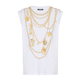 Balmain Sleeveless Tops, female, White, Size: XS White Silk & Nylon T-shirts and Polos