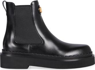 Valentino Garavani Zwarte Leren Chelsea Laarzen Elastische Inzetstukken - Dames - Chelseaboots - Zwart - 36 EU - Leer - Schoenen