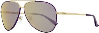 Ferragamo Sunglasses Aviator Full Rim, Shiny Light Gold Frame And Purple Gradient Lens Sf131S736