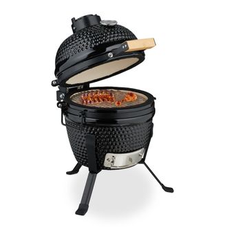 Relaxdays Relaxdays Barbacoa De Carb&oacute;n Kamado, 26 Cm &Oslash;, Parrilla Cer&aacute;mica Con Term&oacute;metro Hasta 450&deg;c, Bbq, Asar Y Cocinar, Negro