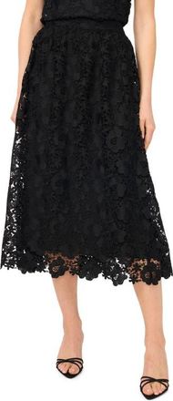 CeCe by Cynthia Steffe Floral Lace A-line Midi Skirt in Rich Black at Nordstrom, Size X-Large