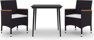 vidaXL Set Comedor De Jard&iacute;n 3 Pzas Y Cojines Rat&aacute;n Sint&eacute;tico Y Vidrio Vidaxl