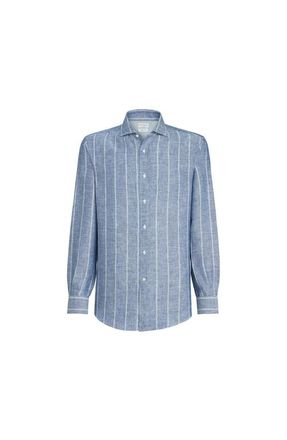 Brunello Cucinelli Striped twill shirt in Denim at Nordstrom, Size Xxx-Large Eu