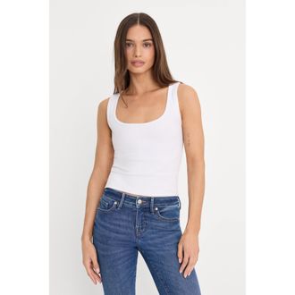 Good American Womens Micro Rib Tank Top | White, Size Medium | Good American by Khlo&Egrave; Kardashian