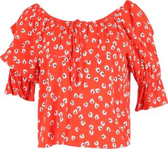 Ganni Ganni Silvery Floral Off-Shoulder Top in Red Viscose