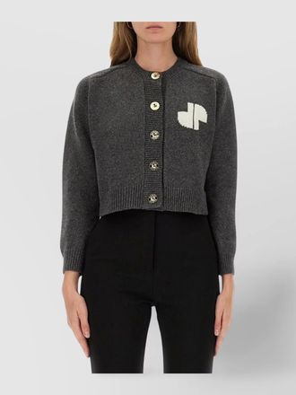 Patou wool cashmere cropped logo-intarsia cardigan