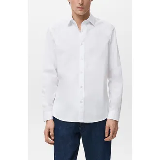 Mango Solid Regular Fit Button-Up Shirt in White at Nordstrom, Size X-Large