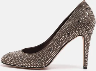 Gina Size 40 Brown Crystals And Satin Pumps