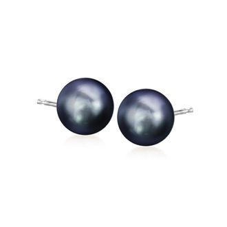 Ross-Simons 8-9mm Black Cultured Pearl Stud Earrings in 14kt White Gold