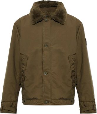 Stone Island Gewatteerd jack met kraag van imitatiebont - Heren - Jassen - Groen - Maat: L Zijde