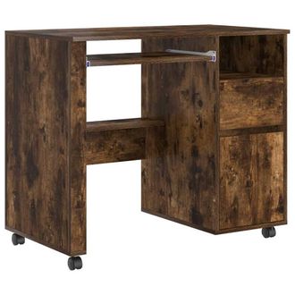 Berkfield Home Brown Computer Desk Smoked oak Engineered wood Compact Drawers