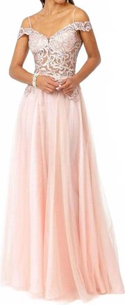 Elizabeth K Cold Shoulder A-Line Prom Gown In Blush