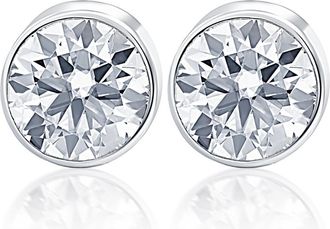 Pompeii3 33Ct Round Brilliant Cut Natural Quality VS2-SI1 Diamond Stud Earrings in 14K Gold Round Bezel Setting