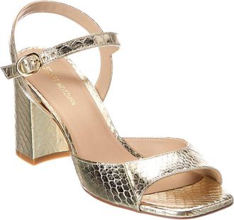 Stuart Weitzman Tia 75 Block Snake-Embossed Leather Sandal