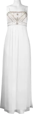 Sue Wong Spaghetti String Beaded Evening Dress In White