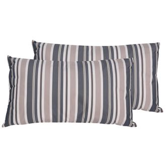 Beliani Beliani - Conjunto De 2 Cojines De Poli&eacute;ster Azul Beige Patr&oacute;n De Rayas 40 X 70 Cm Fundas Extra&iacute;bles Resistentes Al Agua Jard&iacute;n Patio Exterior Kastos