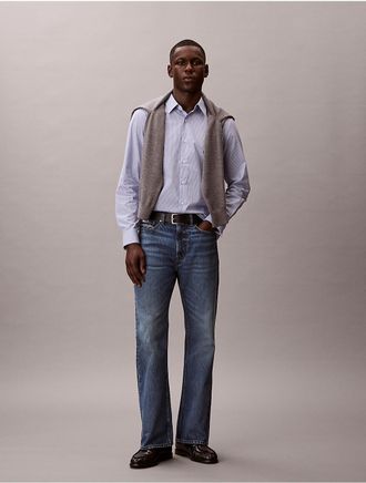 Calvin Klein Mens Cotton Stretch Stripe Classic Button-Down Shirt - Blue - 2XL