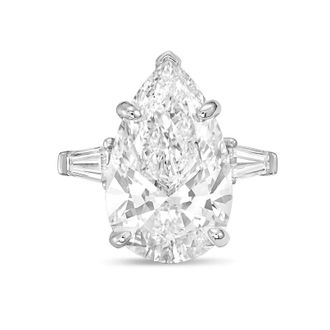 Diana M. Jewels Platinum 12ct lab grown pear diamond ring with baguettes on the sides