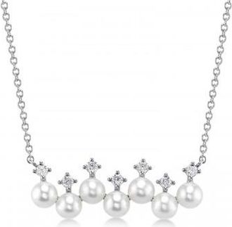 Allurez Cultured Pearl & Diamond Pendant Necklace 14K White Gold (0.16ct)