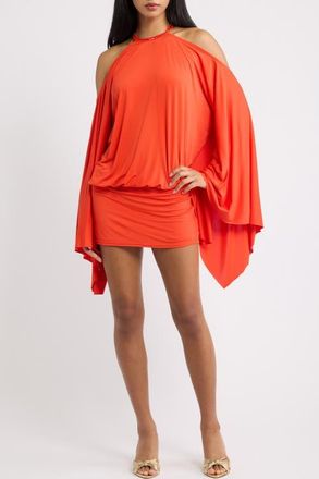 Jaded London Beaded Halter Batwing Minidress in Orange at Nordstrom, Size 10