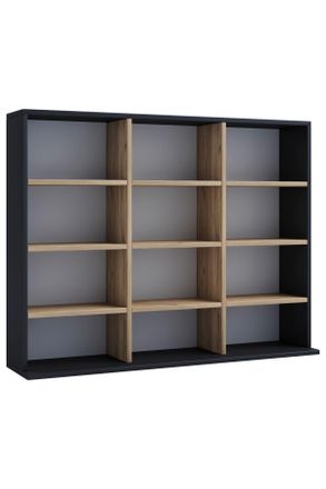 MID.YOU Mid.you Regal, Schwarz, Honigeiche, Holzwerkstoff, 9 F&auml;cher, 102x82x23 cm, stehend, Wohnzimmer, Regale, B&uuml;cherregale