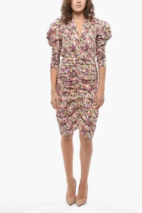Isabel Marant Draped Floral-Print Dress CELINA with V-Neck Isabel Marant