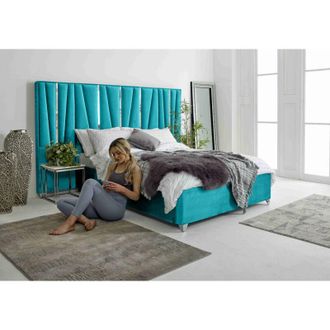 Casa Mila Teal Plush Velvet Single Bed Frame