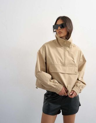 Topshop Giacca color pietra con tasca e zip-Neutro