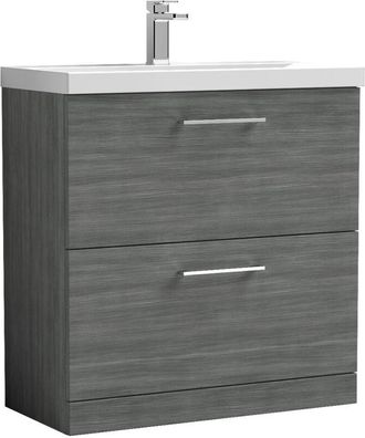 Nuie Nuie - Arno Anthracite Woodgrain 800mm 2 Drawer Vanity Unit and Mid Edge Ceramic Basin - ARN535A