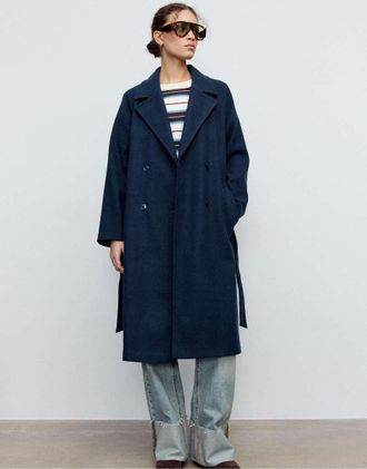 Stradivarius Trench morbido al tatto blu scuro-Blu navy