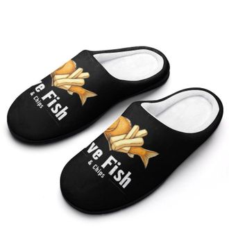 Generic I Love Fishes Chips Funny Mens Slippers Cotton Warm House Shoes Memory Foam Sandals Print Size 7-14