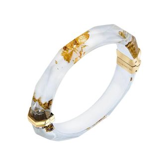Gold & Honey Womens Thin Faceted Lucite Bangles In White Gold Leaf