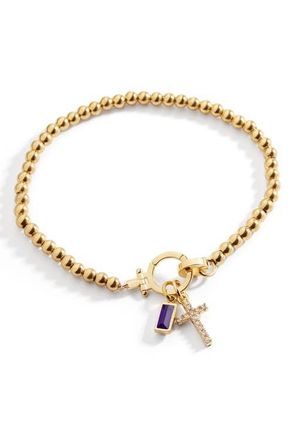 Mint & Lily Cross Charm Birthstone Bracelet in June Alexandrite at Nordstrom, Size 7.5