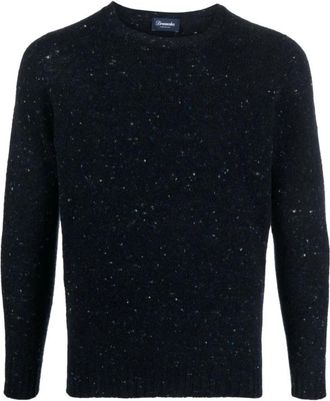 Drumohr Midnight Blue Speckle-Gebreide Trui - Heren - Ronde hals truien - Blauw - 2XL - Wol - Truien & Vesten