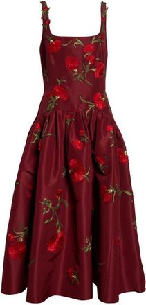 Carolina Herrera Embroidered Floral Silk Faille Dress in Rioja Multi at Nordstrom, Size 10