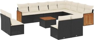 vidaXL Set De Sof&aacute;s De Jard&iacute;n Y Cojines 13 Pzas Rat&aacute;n Sint&eacute;tico Negro Vidaxl